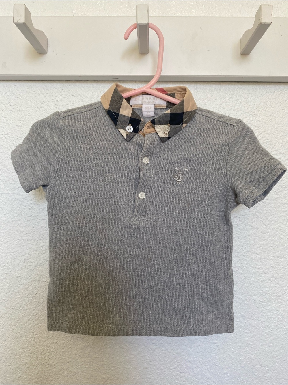 Burberry 18mo Gray Polo with Check Collar